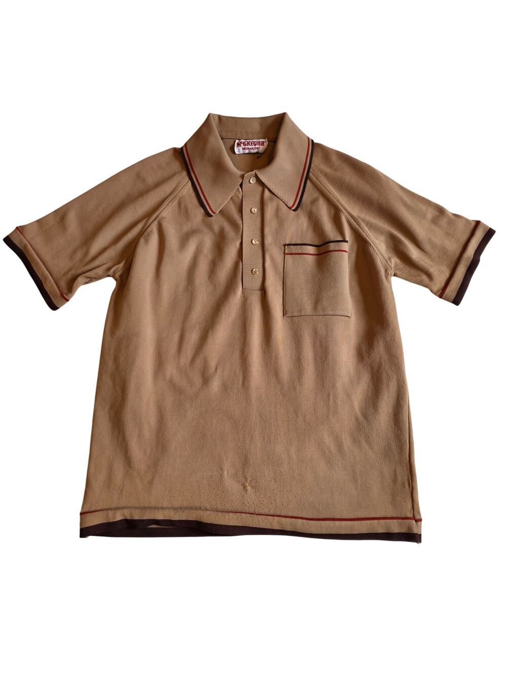 Vintage McGregor Miracle Knit 70s Polo Shirt Brown Tan Small